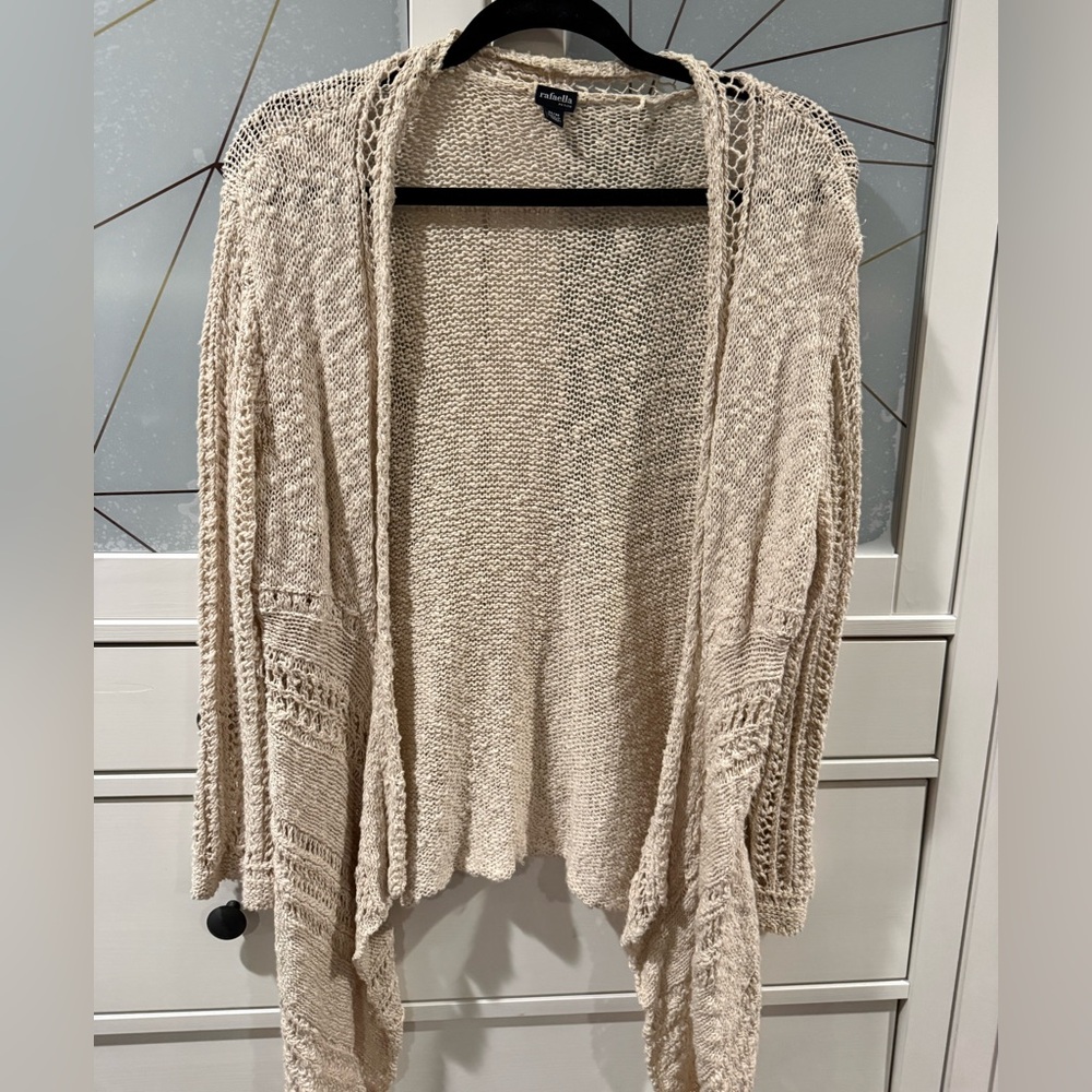 Rafaella Petite Open Knit Cardigan Beige Cotton Blend Medium